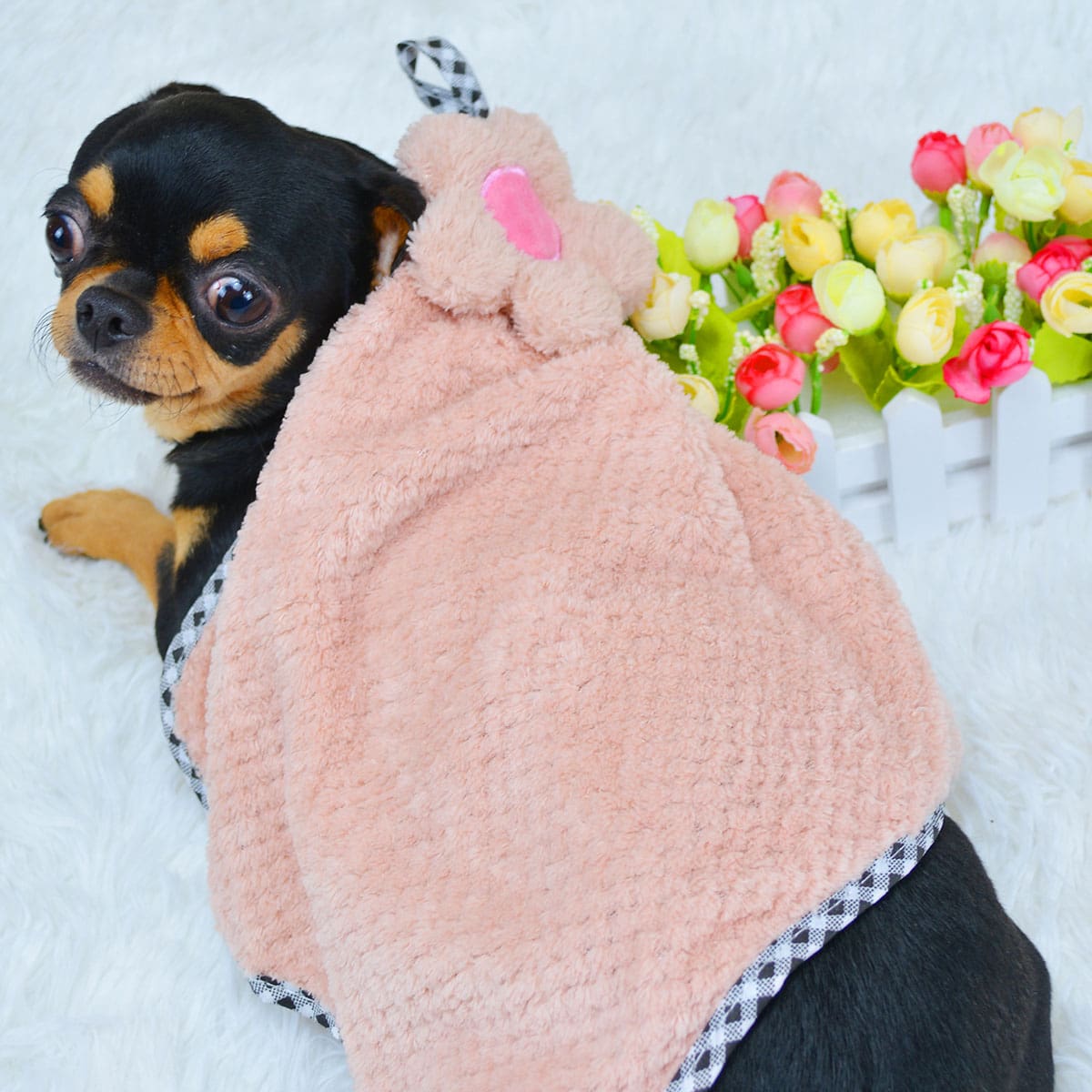 

Flower Decor Pet Bath Towel, Dusty pink