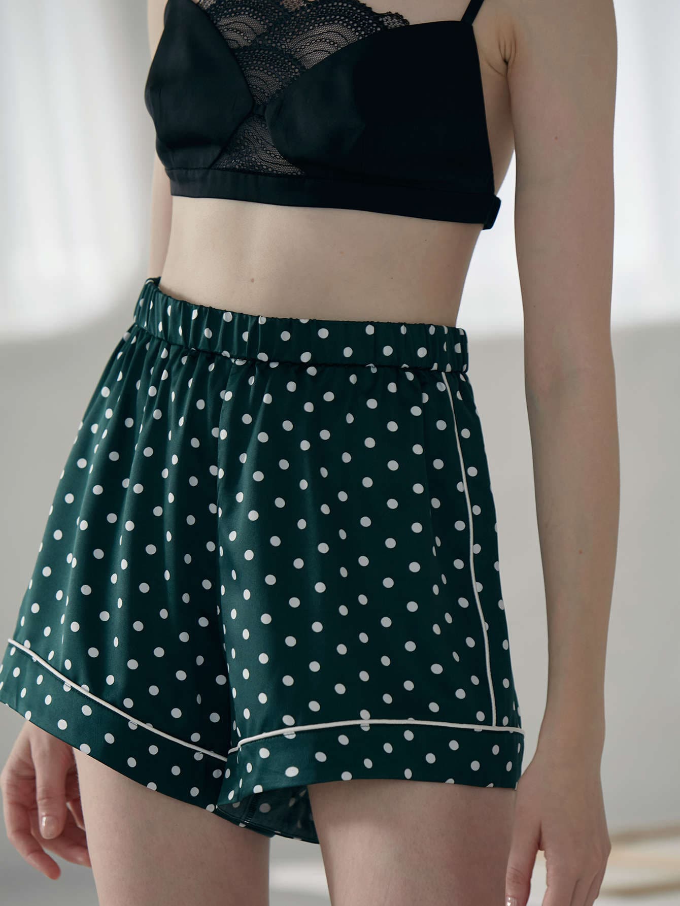 SHEIN Wide Leg Sleep Shorts Without Bra - Dark Green - View 7