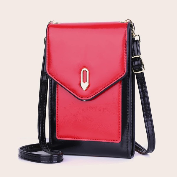 

Metal Decor Flap Crossbody Bag, Red