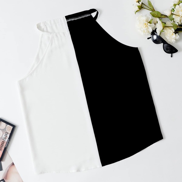 

Plus Two Tone Halter Top, Black and white