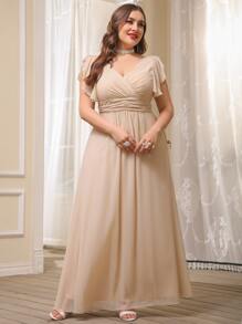 SHEIN Belle Vestido de gasa de manga con volante - Champán - Ver 4