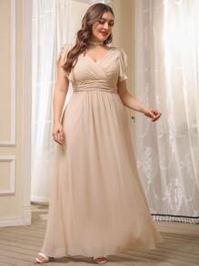 SHEIN Belle Vestido de gasa de manga con volante - Champán - Ver 5
