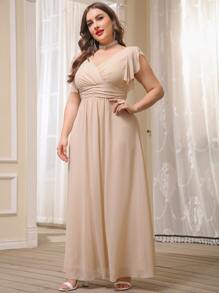 SHEIN Belle Vestido de gasa de manga con volante - Champán - Ver 6