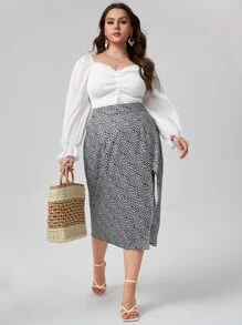 SHEIN LUNE Top corto con nudo fruncido de manga farol - Blanco - Ver 5