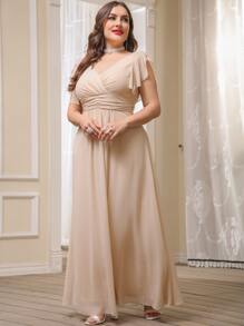 SHEIN Belle Vestido de gasa de manga con volante - Champán - Ver 7