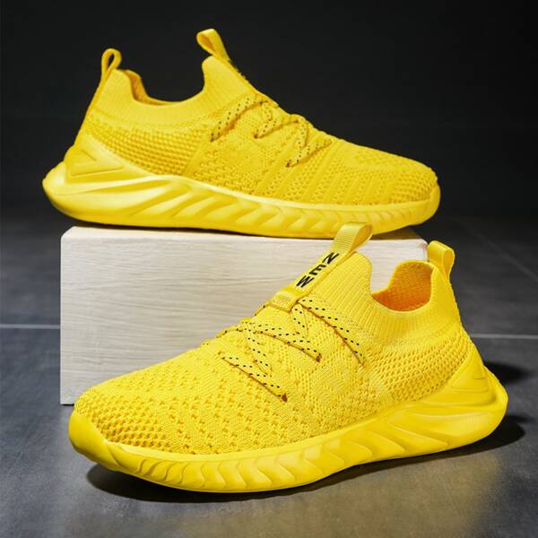 

Girls Letter Graphic Lace Up Decor Knit Sneakers, Yellow