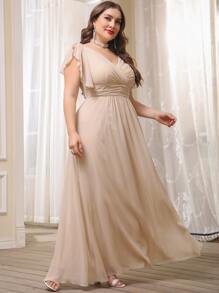 SHEIN Belle Vestido de gasa de manga con volante - Champán - Ver 8