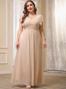 SHEIN Belle Vestido de gasa de manga con volante - Champán - Ver 9