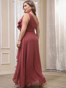 SHEIN Belle Vestidos Tallas Grandes Volante Liso Glamour - Color caoba - Ver 2