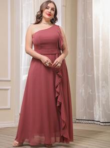 SHEIN Belle Vestidos Tallas Grandes Volante Liso Glamour - Color caoba - Ver 5