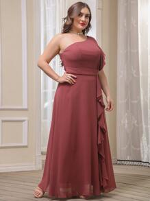 SHEIN Belle Vestidos Tallas Grandes Volante Liso Glamour - Color caoba - Ver 6