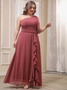SHEIN Belle Vestidos Tallas Grandes Volante Liso Glamour - Color caoba - Ver 7