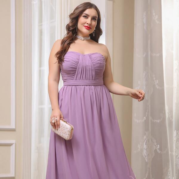 

Plus Solid Backless Chiffon Tube Dress, Lilac purple