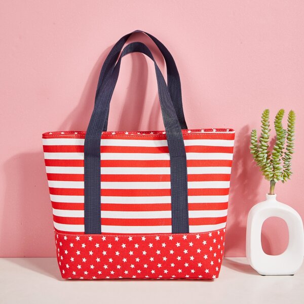 

Striped & Star Graphic Tote Bag, Red and white
