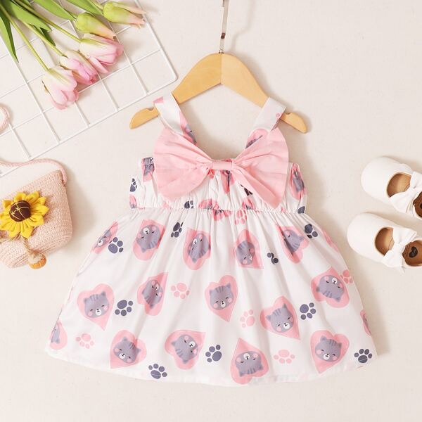 

Baby Girl Cartoon Graphic Bow Cami Dress, Multicolor