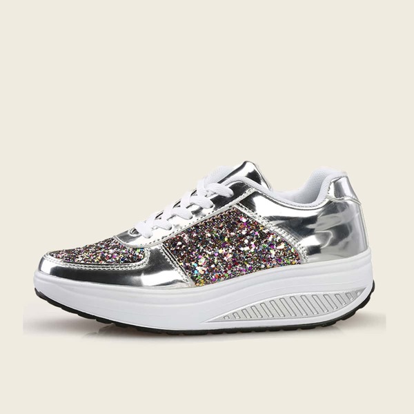 

Metallic Glitter Decor Chunky Sneakers, Silver
