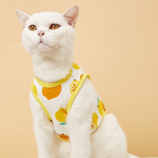 

Lemon Print Pet Tank, Yellow