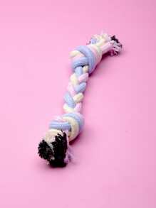 1入組繩三色麻花雙結牙齒清潔玩具用於寵物咬合適合狗狗日常使用 - 粉色 - 查看 2