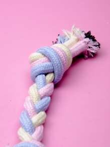 1入組繩三色麻花雙結牙齒清潔玩具用於寵物咬合適合狗狗日常使用 - 粉色 - 查看 3