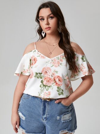 بلوزة مكشوف الاكتاف مزهر مقاس كبير