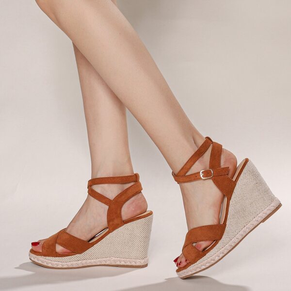 

Minimalist Cross Strap Wedge Sandals, Brown