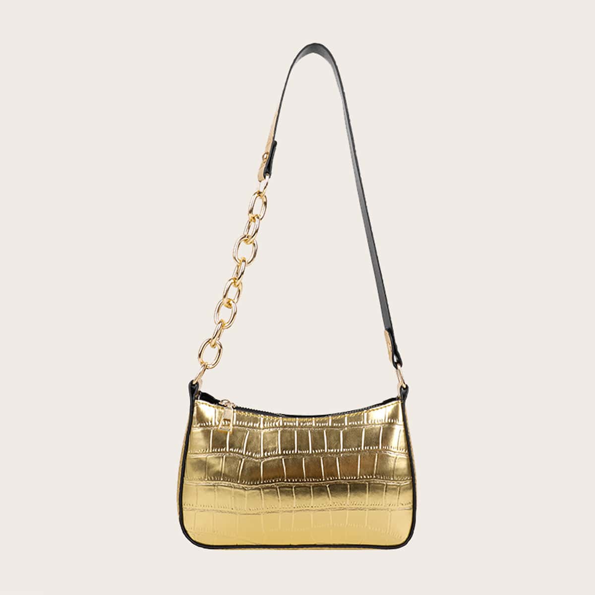 

Croc Embossed Baguette Bag, Gold