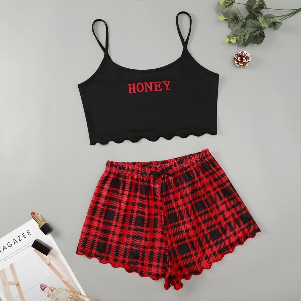 

Plus Letter & Plaid Pajama Set, Multicolor