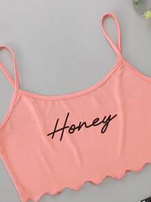 Plus Letter Graphic Lettuce Trim Pyjama Set - Multicolor - View 3