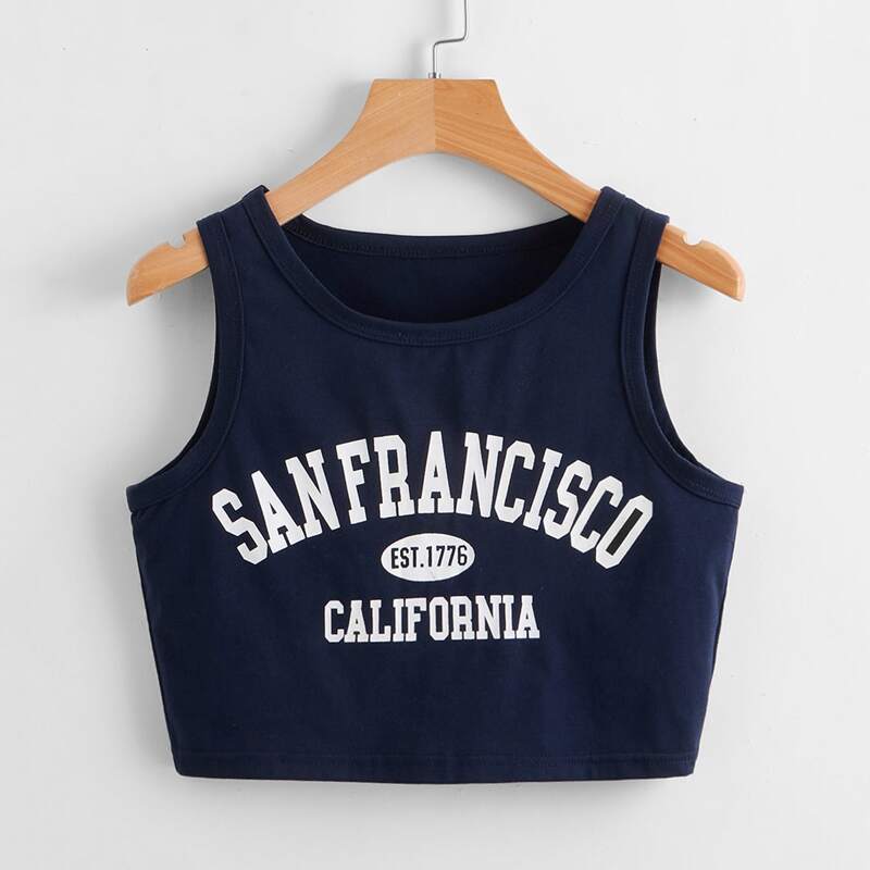 

Letter Crop Tank Top, Navy blue