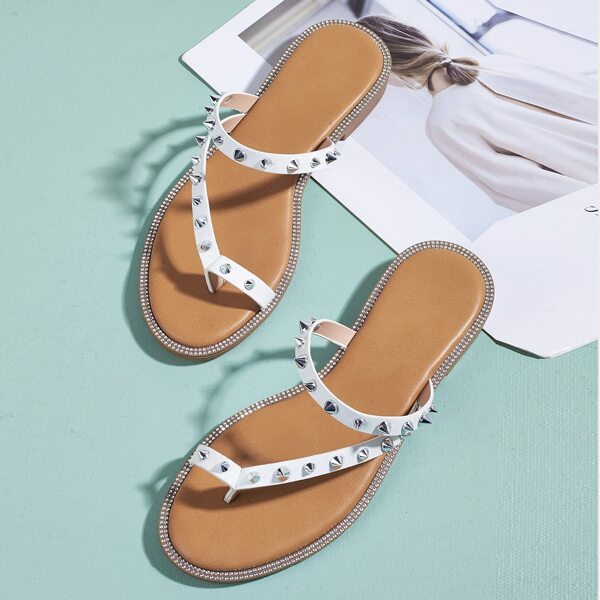

Spiked Decor Thong Sandals, White