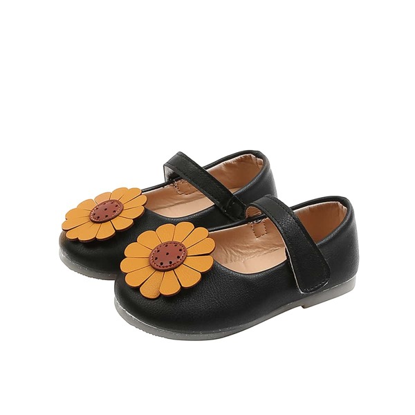 

Toddler Girls Flower Decor Flats, Black