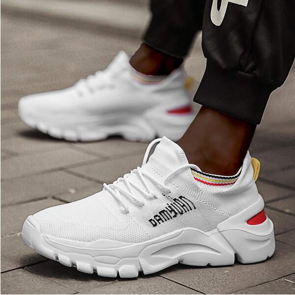 

Men Letter Graphic Lace Up Decor Knit Sneakers, White