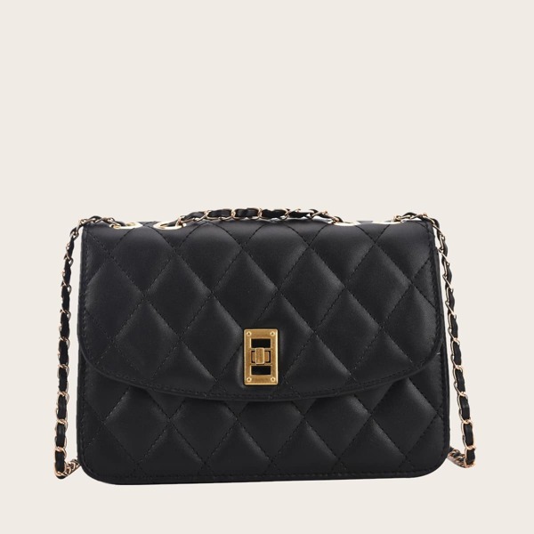 

Quilted Flap Shoulder Bag, Black