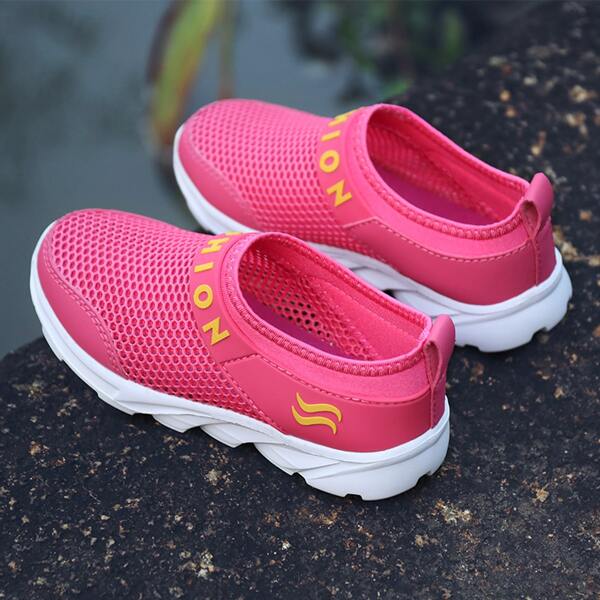 

Girls Letter Pattern Breathable Sneakers, Red