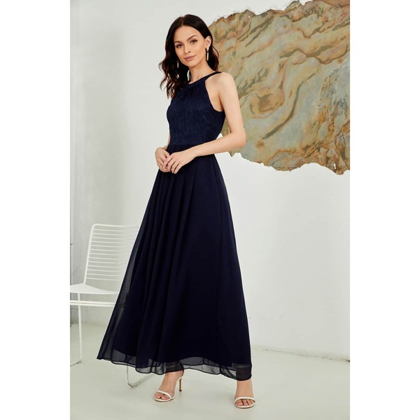 

Contrast Lace Prom Dress, Navy blue