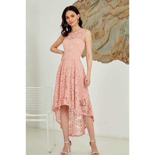 

High Low Lace Dress, Baby pink