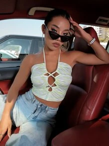 繫帶繞頸上衣 - 薄荷綠 - 查看 1