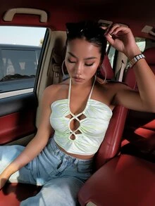 繫帶繞頸上衣 - 薄荷綠 - 查看 3