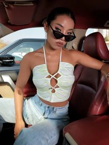 繫帶繞頸上衣 - 薄荷綠 - 查看 4