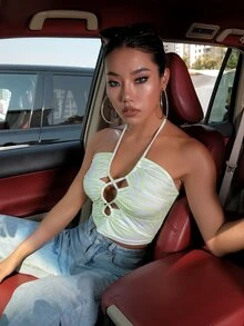 繫帶繞頸上衣 - 薄荷綠 - 查看 7