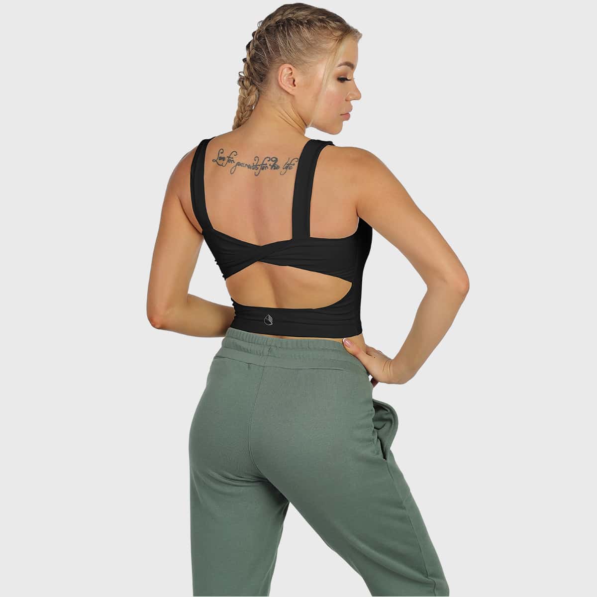

Twist Open Back Crop Sports Tank Top, Black