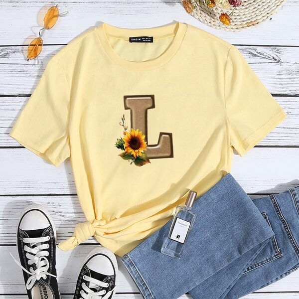 

Sunflower & Letter Graphic Tee, Yellow