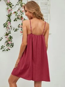 Solid Cami Dress - Rose Red - View 2