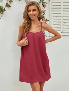 Solid Cami Dress - Rose Red - View 5