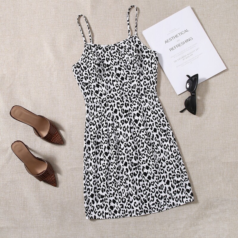 

Leopard Slip Dress, Black and white