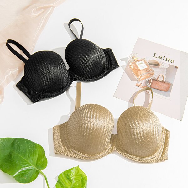 

1pc Solid Push Up Bra, Black