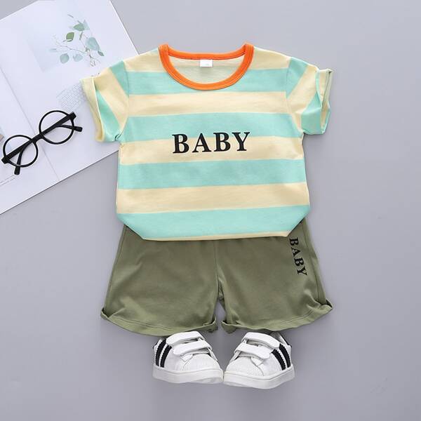

Toddler Boys Letter And Striped Tee & Shorts, Multicolor