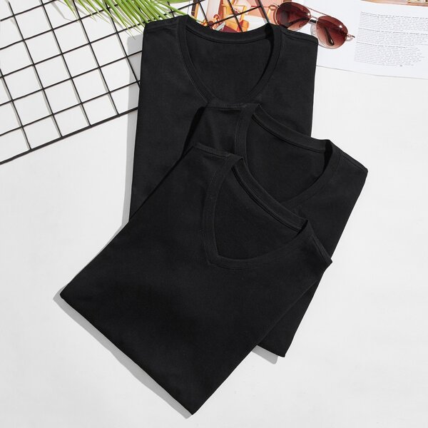 

Men 3 Pack V-neck Solid Basics Tee, Black
