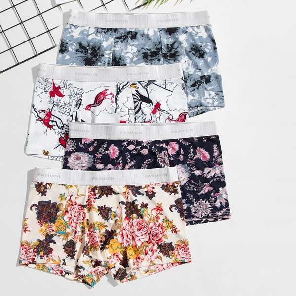 

Men 4pcs Floral Boxer Brief, Multicolor