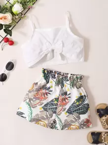 小女童蝴蝶結吊帶上衣和葉子短褲 - 彩色 - 查看 1